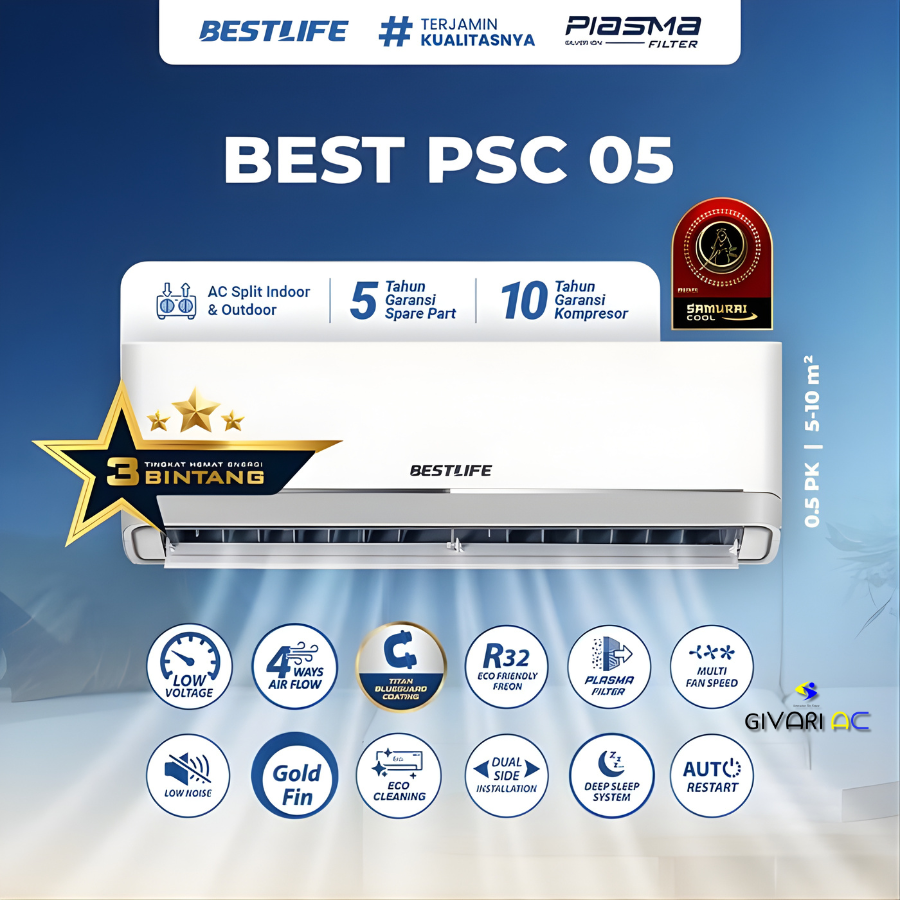 BESTLIFE Plasma Samurai Cool Split Air Conditioner 1/2 PK - BEST05PSC