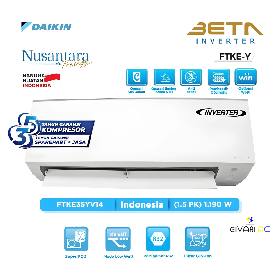 Daikin AC Split BETA Inverter FTKE-Y Series R32 1.5 PK - FTKE35YV14