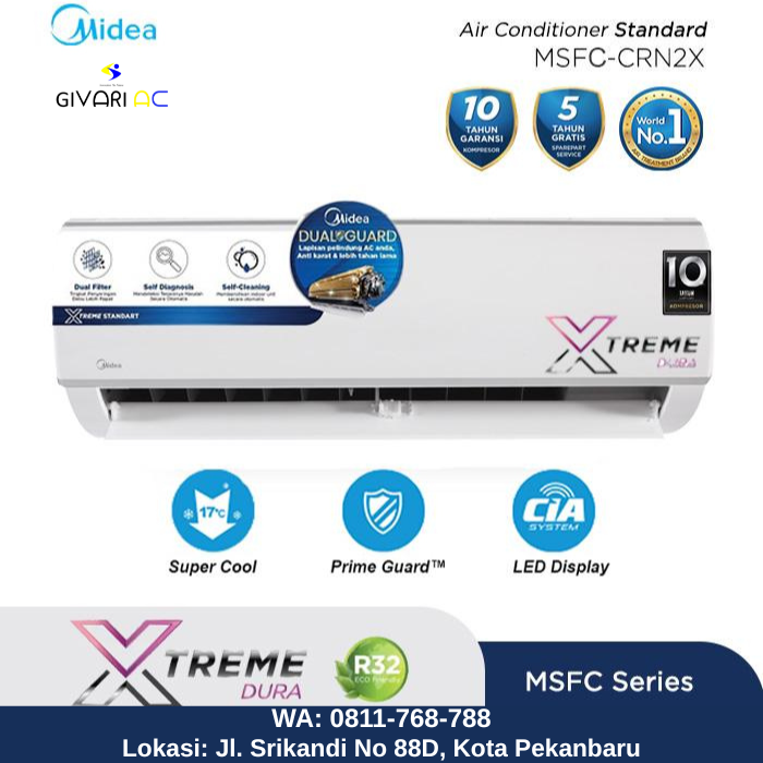 Midea AC Wall Mounted Split Standard Double Gold Fin 1/2 PK - MSFCE-05CRN2X