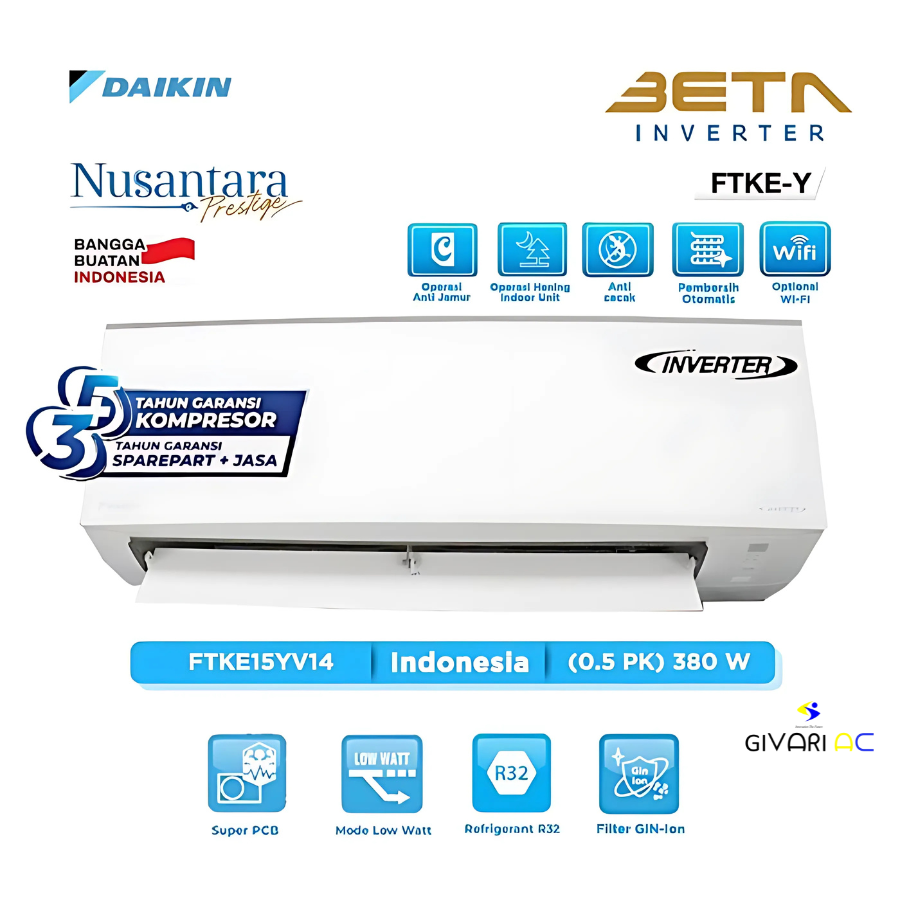 Daikin AC Split BETA Inverter FTKE-Y Series R32 1/2 PK - FTKE15YV14