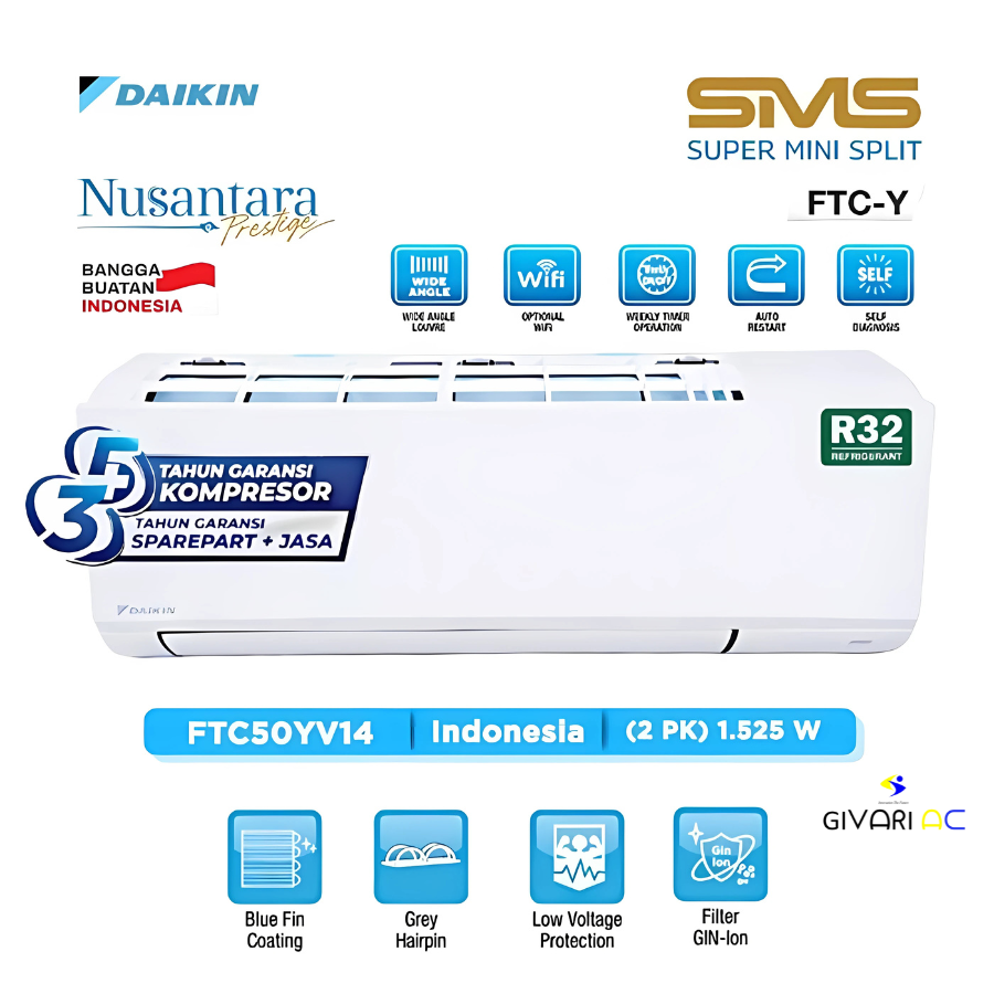 Daikin AC Split Standard SMS Super Mini Split FTC-Y Series R32 2 PK - FTC50YV14