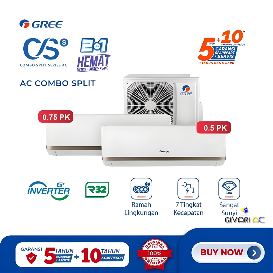 Gree AC Combo Split Inverter 2 Koneksi Series 1/2 PK + 3/4 PK - GWC-0507CS