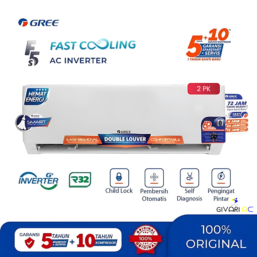 Gree AC Wall Mounted Split SmartClean F5S Series 2 PK - GWC-18F5S