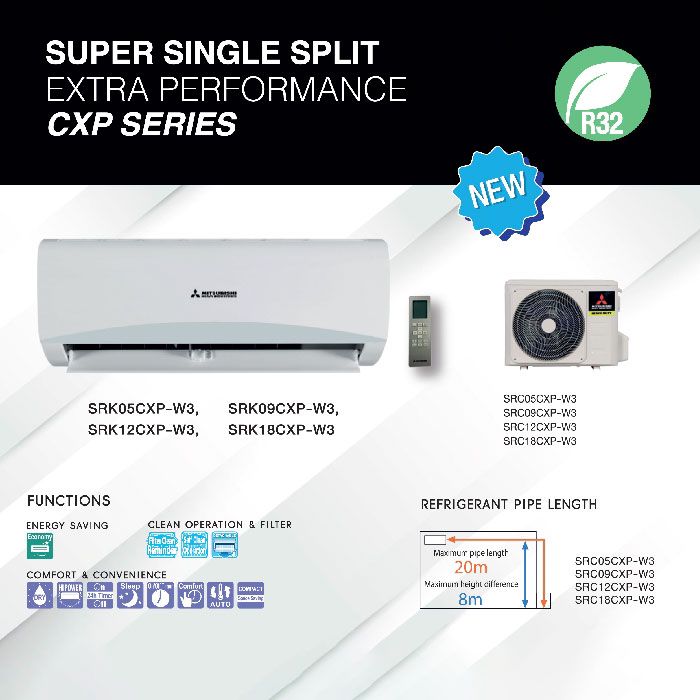 Mitsubishi AC Wall Mounted Split Standard 1 PK - SRK09CXP-W3