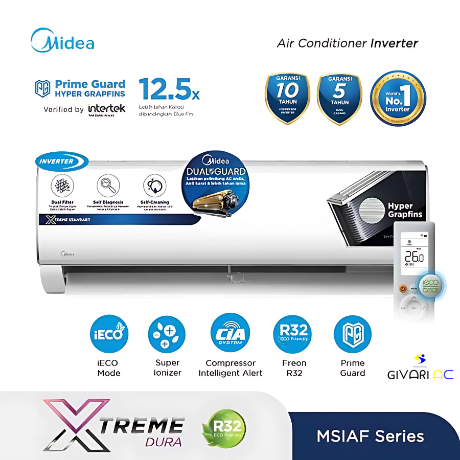 Midea AC Wall Mounted Split Inverter 0.5 PK - MSIAF-05CRDN2