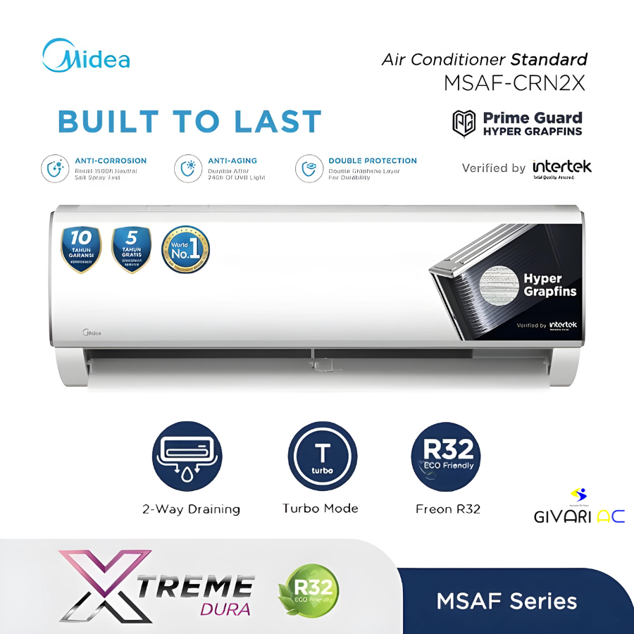 Midea AC Wall Mounted Split Standard Black Fin 1 1/2 PK - MSAF-12CRN2X