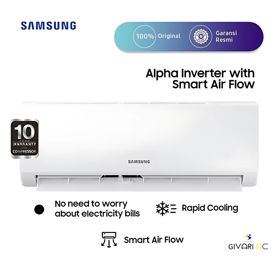 Samsung AC Wall Mounted Split Inverter Alpha Smart Airflow 1 PK - AR09AYHLAWKNSE