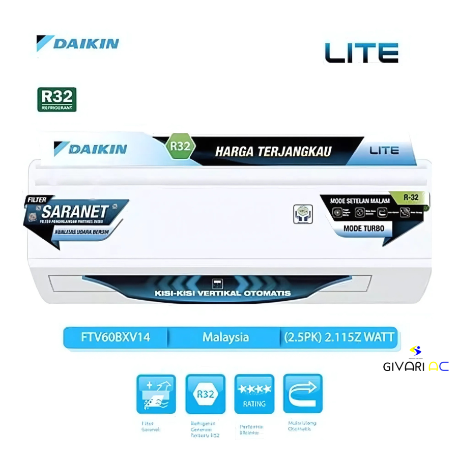 Daikin AC Wall Mounted Split Standard Malaysia 2 1/2 PK - STV60CXV