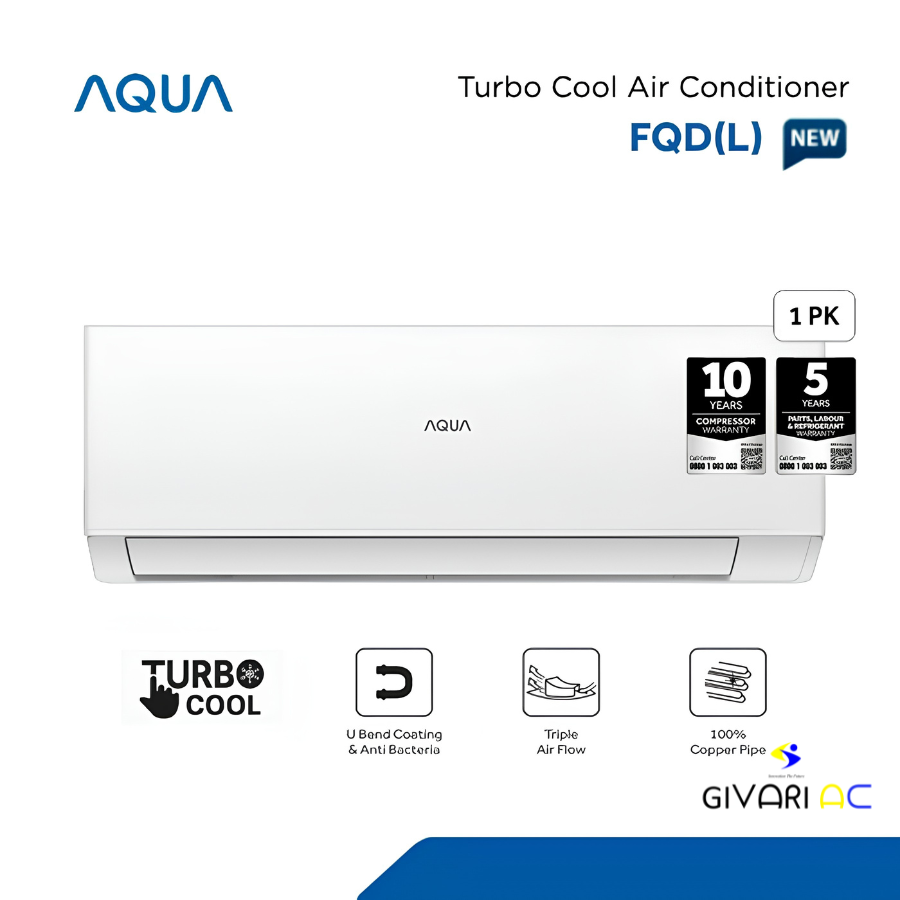 Aqua AC Split 1/2 PK Standard Blue Fin Turbo Cool Series - AQA-KCR5FQDL3