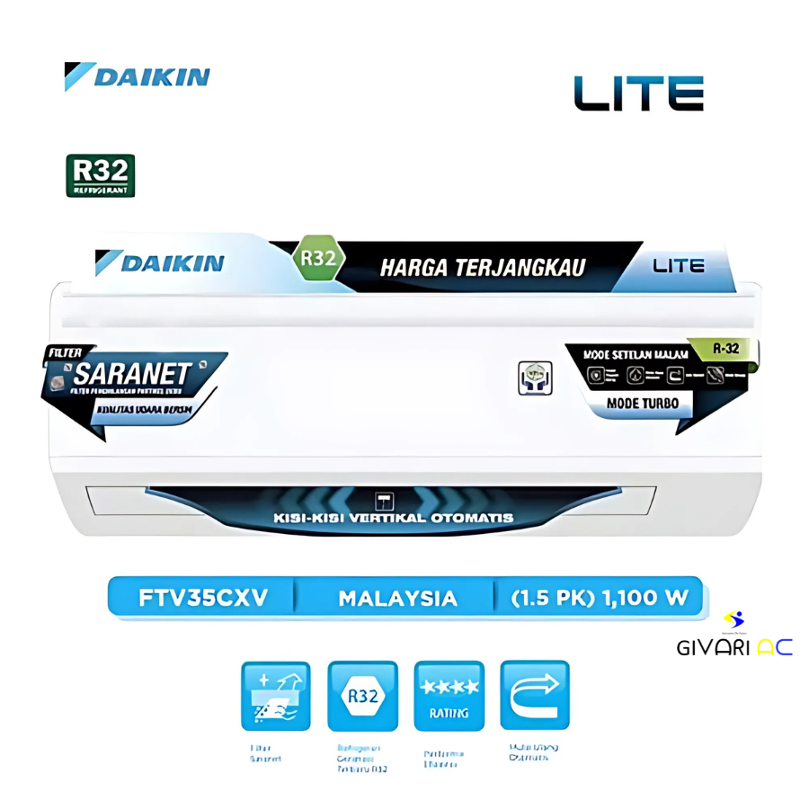 Daikin AC Wall Mounted Split Standard Malaysia 1 1/2 PK - STV35CXV