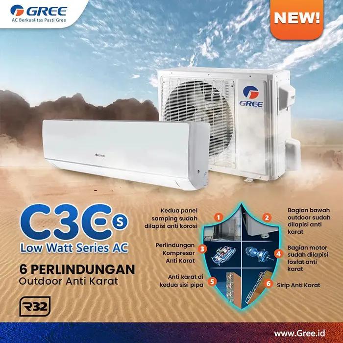 Gree AC Wall Mounted Split Deluxe Low Watt C3E Series 3/4 PK - GWC-07C3ES