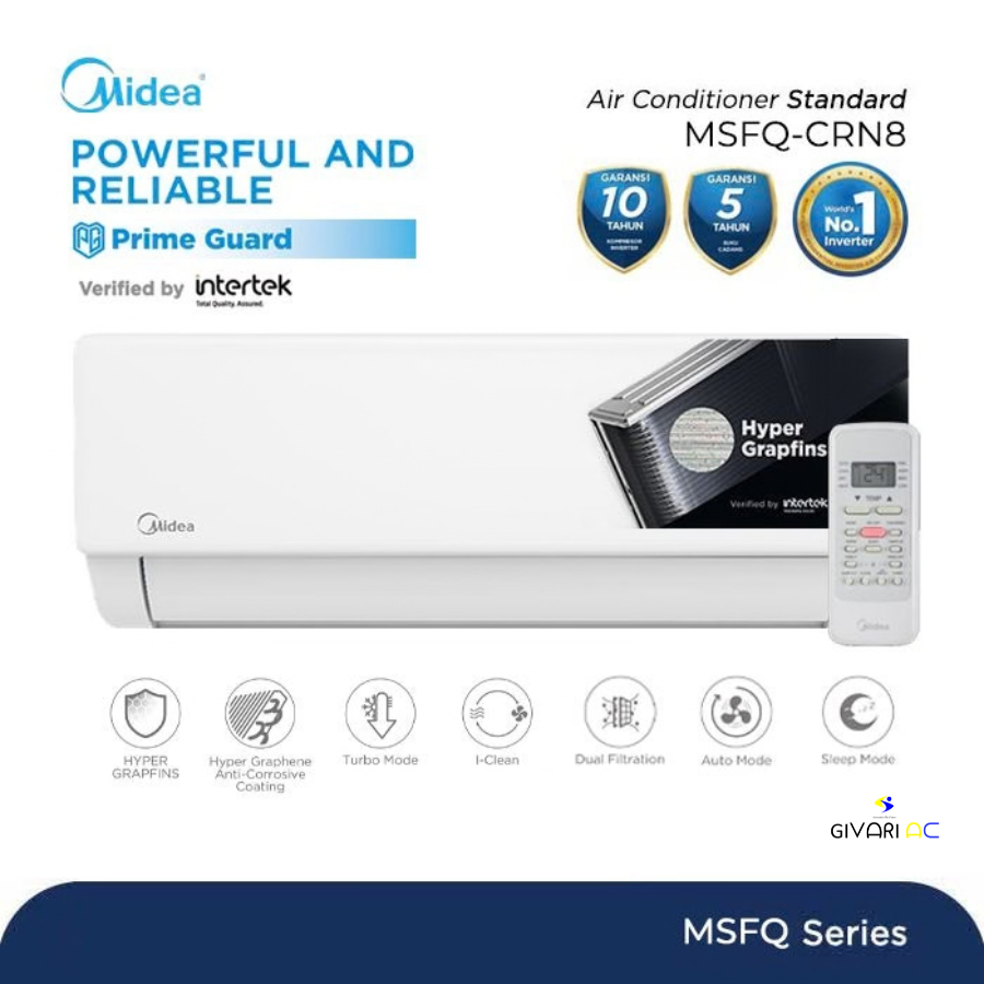 Midea AC Split 1.5 PK Standard Prime Guard Hyper Grapfins - MSFQ-12CRN8
