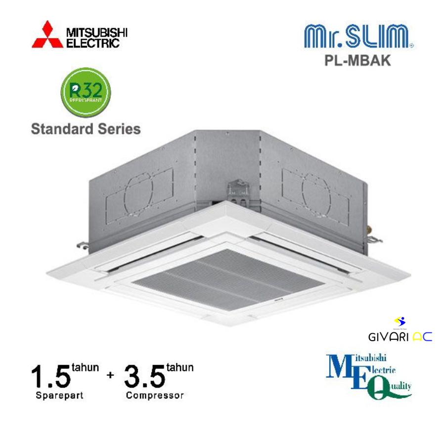 Mitsubishi Electric AC Cassette Non Inverter 4-Way PL-M Series 2 PK ( 1 Phase ) - PL M18BAK + PU M1 8VAKD