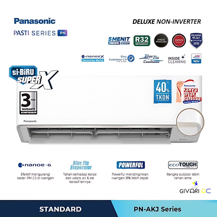 Panasonic AC Wall Mounted Split Deluxe Standard Non Inverter Si Biru 2in1 2 PK - CS/CU PN18AKJ