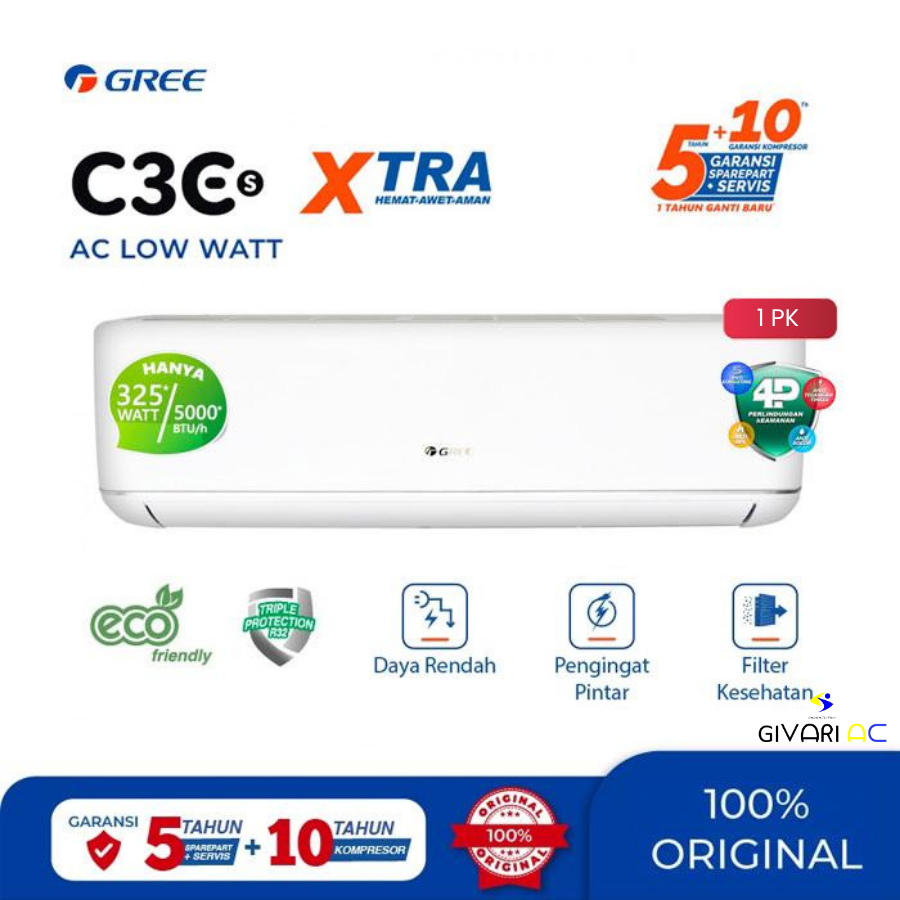 Gree AC Wall Mounted Split Deluxe Low Watt C3E Series 1 PK - GWC-09C3ES