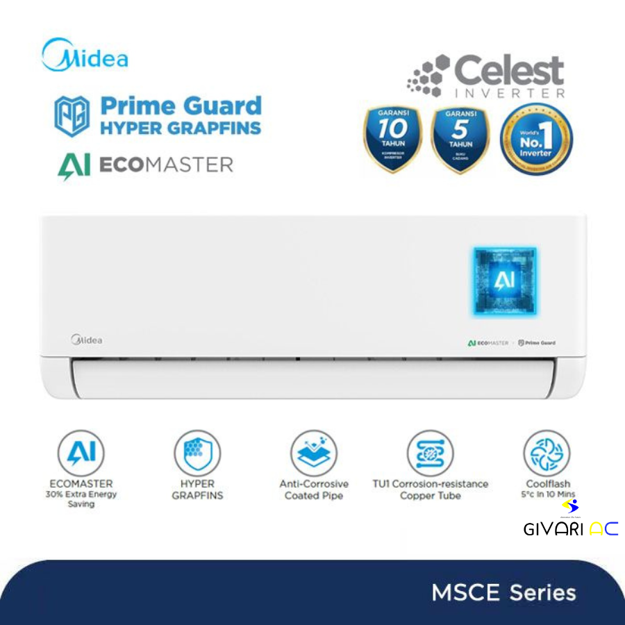 Midea AC Split 1 PK Celest Inverter AI Ecomaster - MSCE-10CRFN8