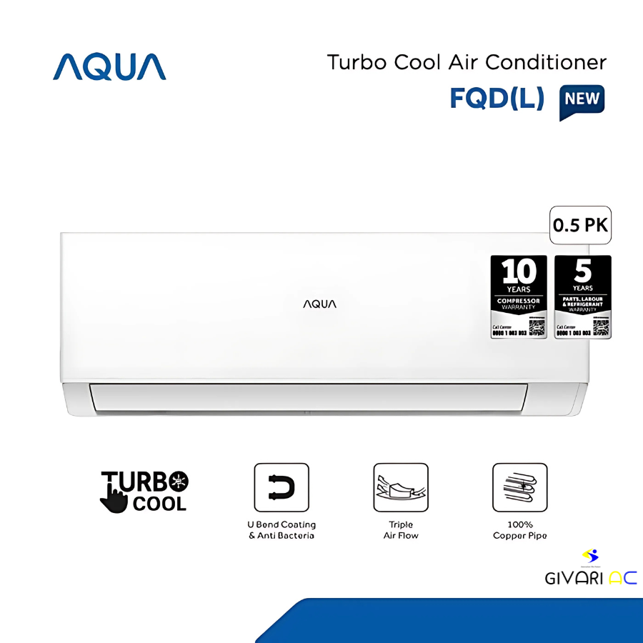 Aqua AC Split 1 PK Standard Blue Fin Turbo Cool Series - AQA-KCR9FQDL3