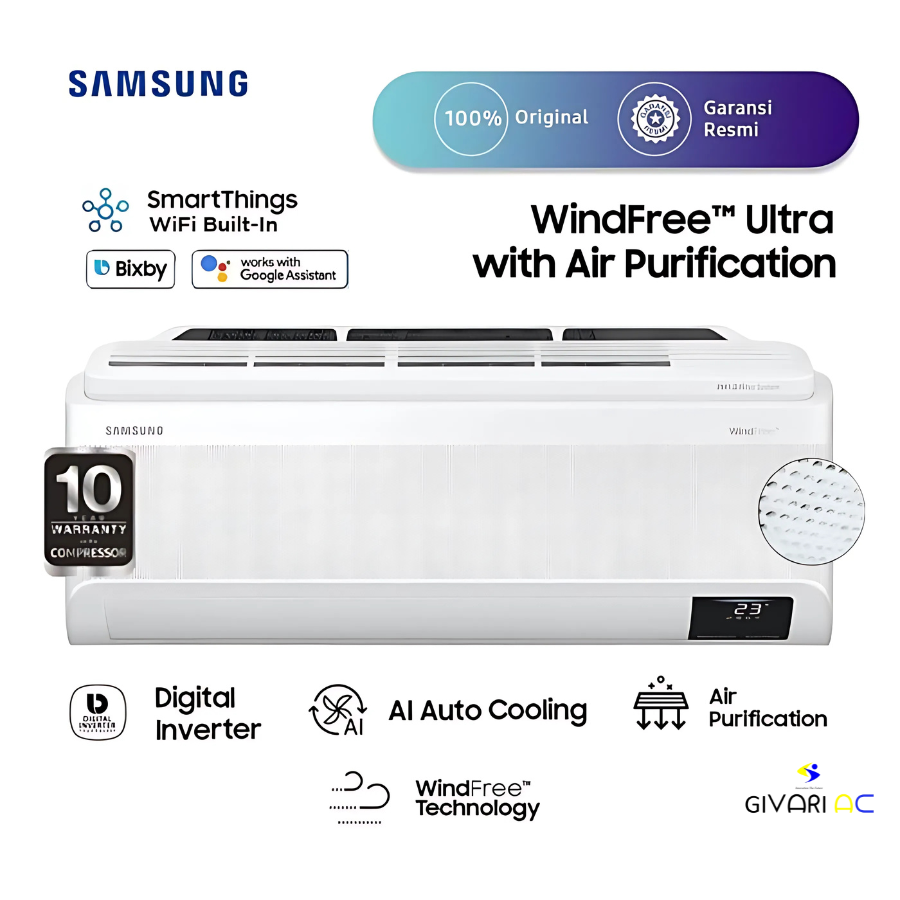 Samsung AC Wall Mounted Split WindFree Ultra with Air Purification 1 1/2 PK - AR12CYKAAWKNSE