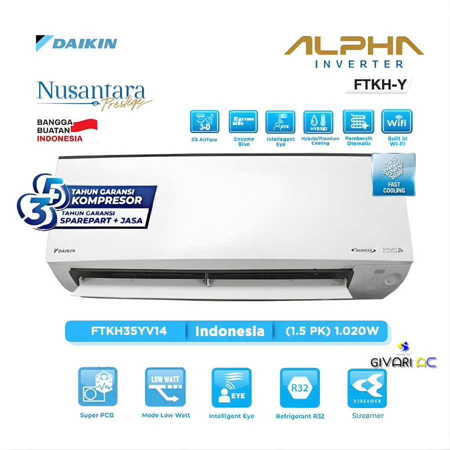 Daikin AC Split ALPHA Inverter FTKH-Y Series R32 1.5 PK - FTKH35YV14