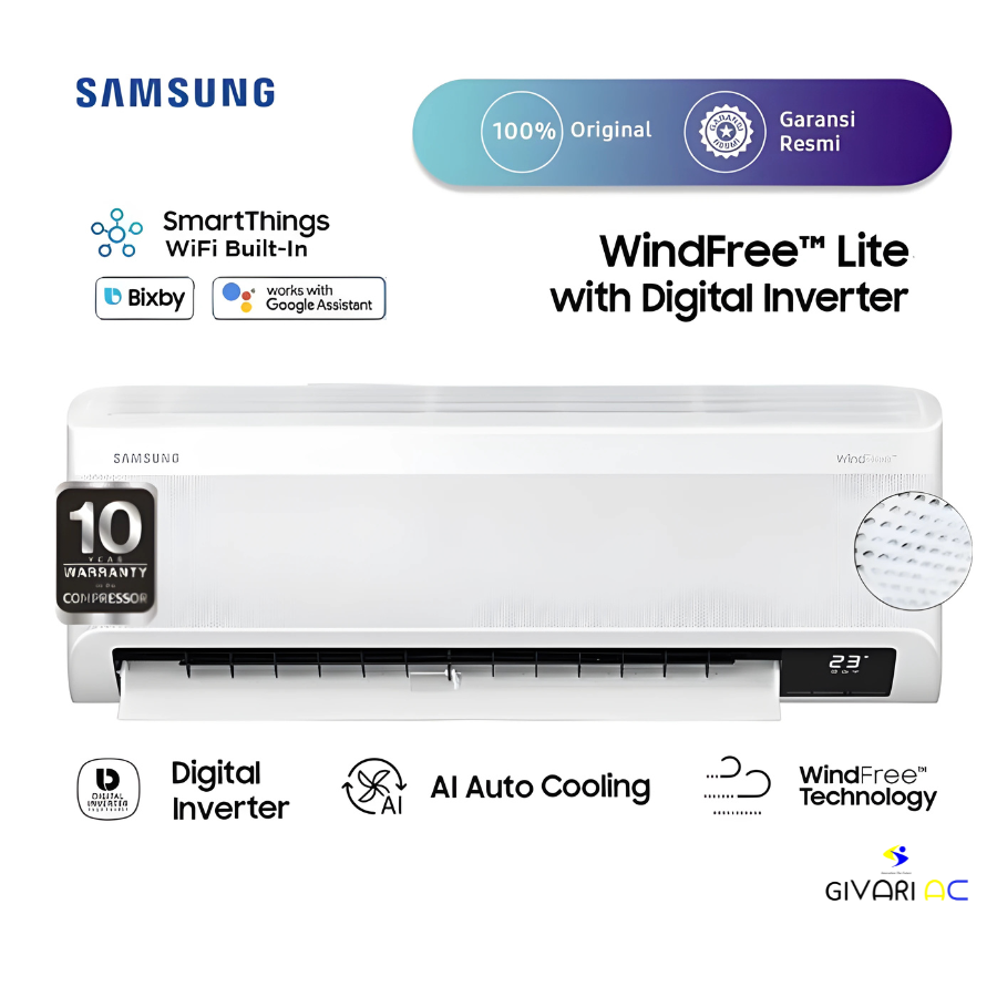 Samsung AC Wall Mounted Split Inverter Digital WindFree Lite 1 PK - AR10CYFAAWKNSE