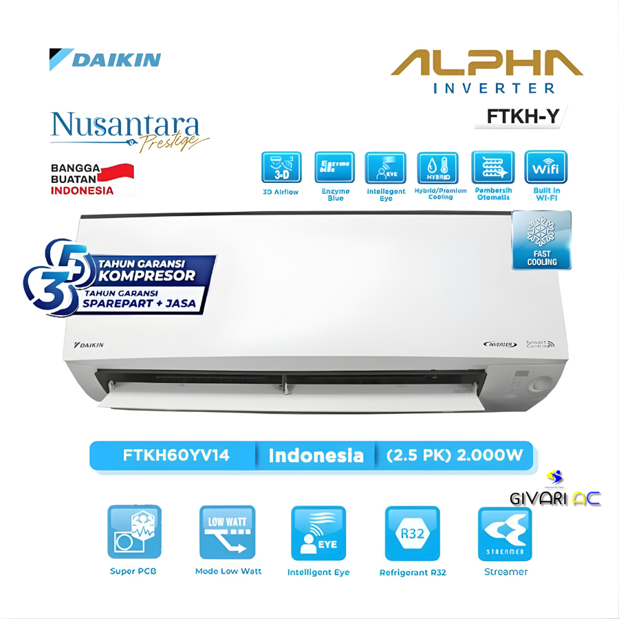 Daikin AC Split ALPHA Inverter FTKH-Y Series R32 2.5 PK - FTKH60YV14