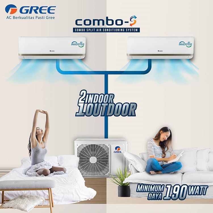 Gree AC Combo Split Inverter 2 Koneksi Series 3/4 PK + 3/4 PK - GWC-0707CS