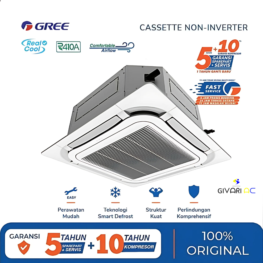 Gree AC Cassette Standard Non Inverter 4 PK ( 3 Phase ) - GU100T/A-K