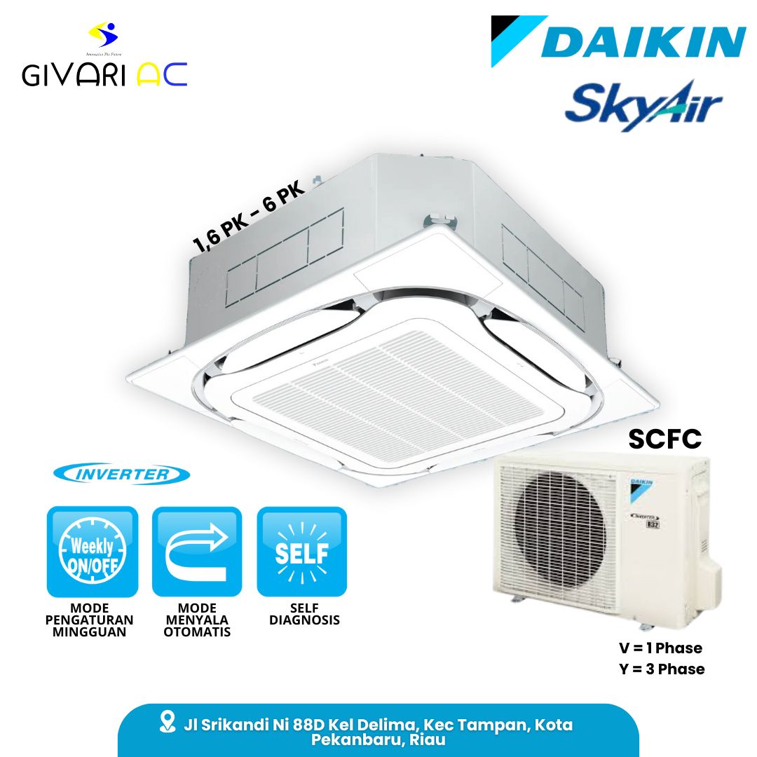 AC CASSETTE DAIKIN SKY AIR INVERTER 2 PK 1 PHASE MODEL SCFC50DVR (WIRED)